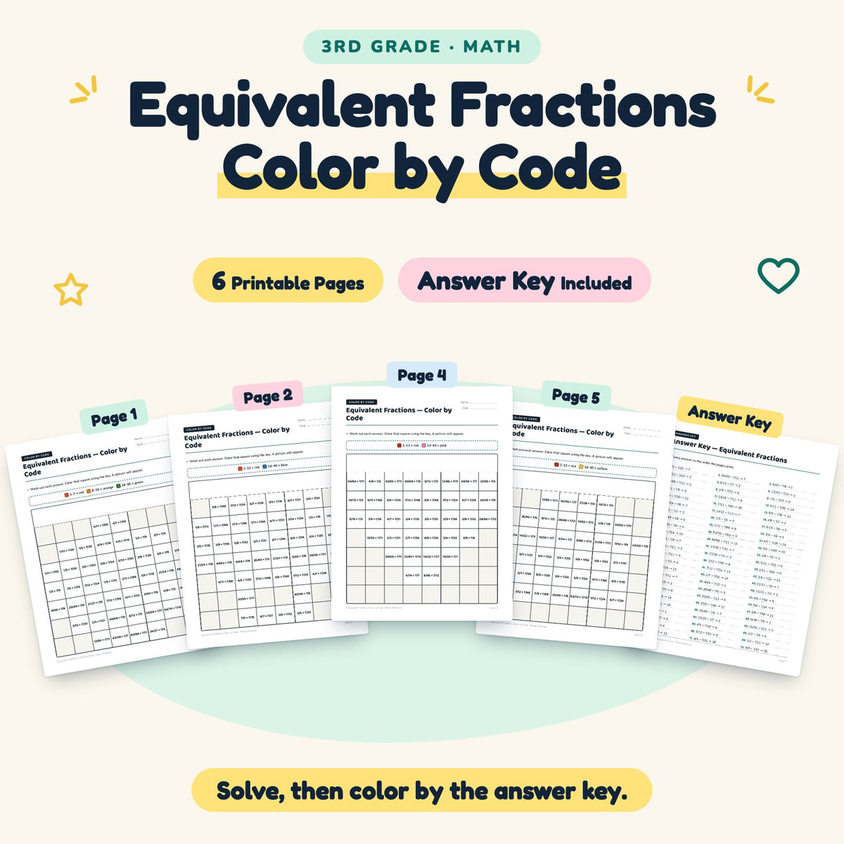 6 Equivalent Fractions Color by Code — cover