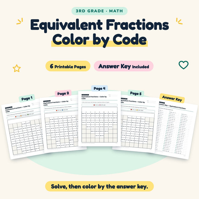 6 Equivalent Fractions Color by Code — cover