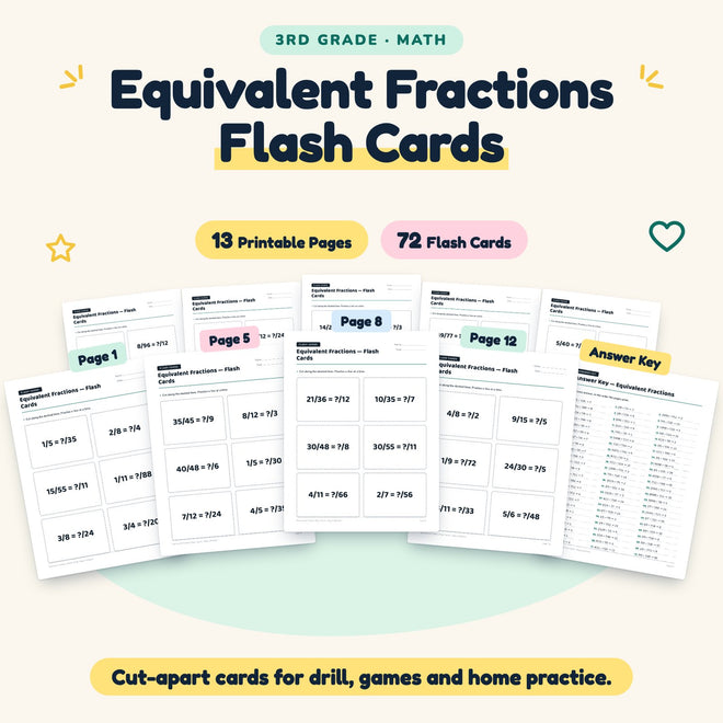 72 Equivalent Fractions Flash Cards — cover