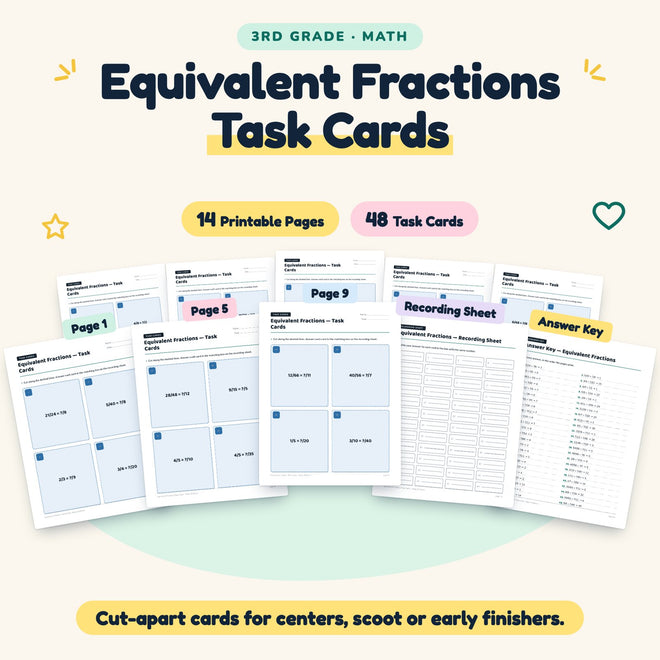 48 Equivalent Fractions Task Cards — cover