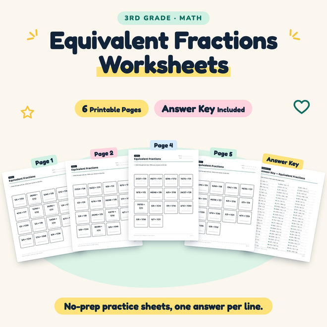 6 Equivalent Fractions Worksheets — cover