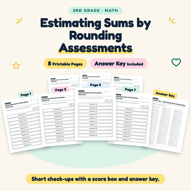 Estimating Sums by Rounding Assessments | 3rd Grade Math — cover