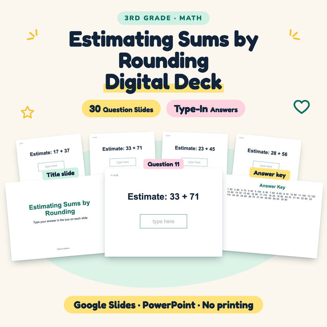 30 Question Estimating Sums by Rounding Digital Deck — cover