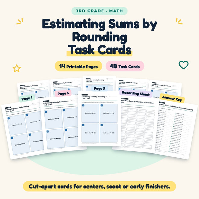 48 Estimating Sums by Rounding Task Cards — cover