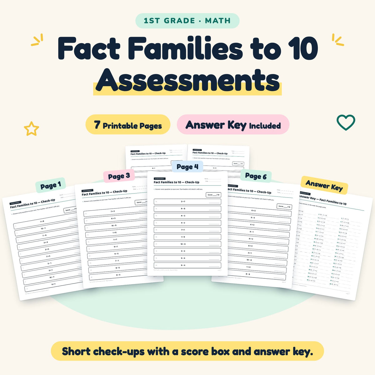 7 Fact Families to 10 Assessments — cover