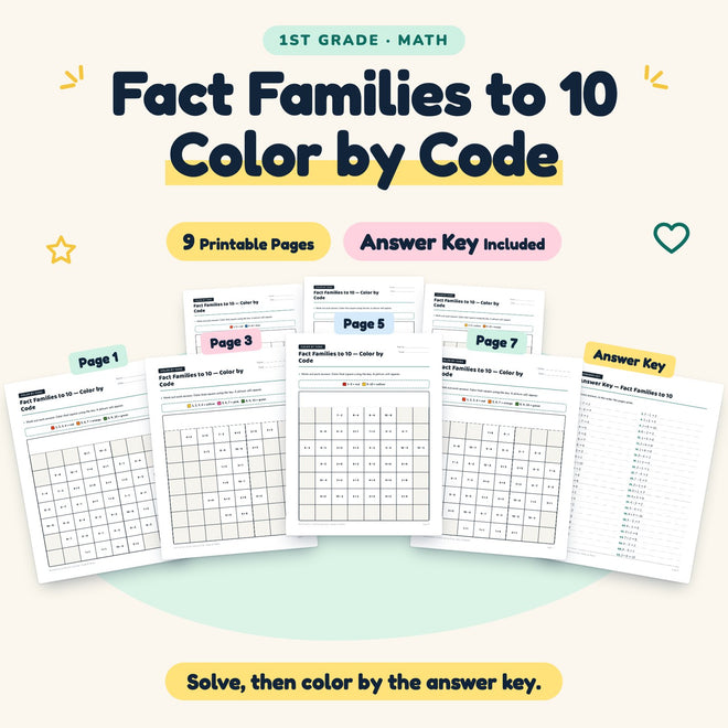 9 Fact Families to 10 Color by Code — cover