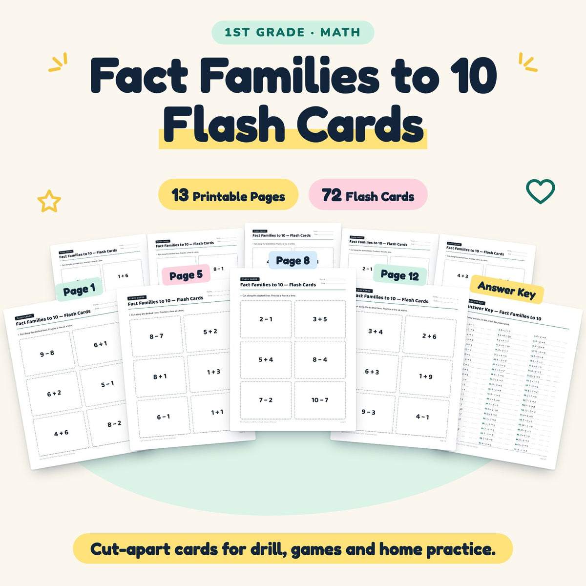 72 Fact Families to 10 Flash Cards — cover