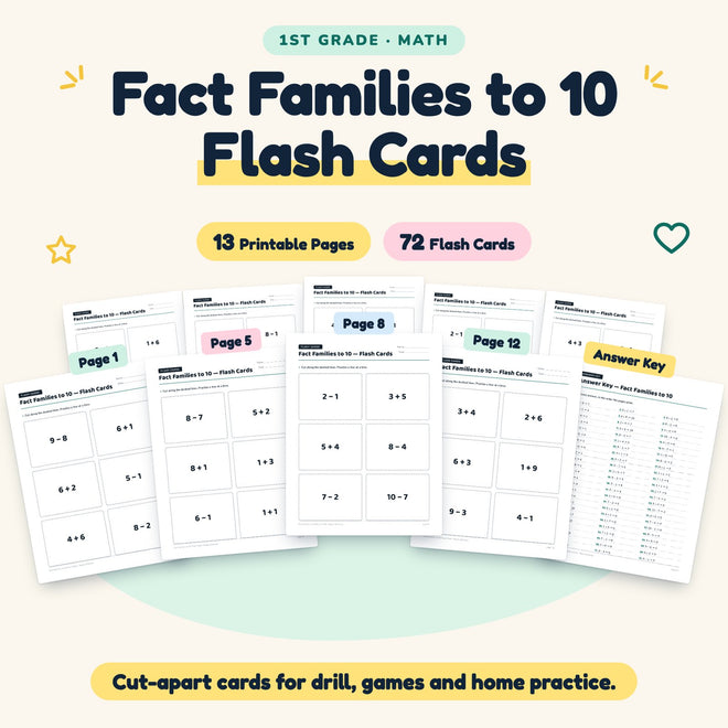 72 Fact Families to 10 Flash Cards — cover