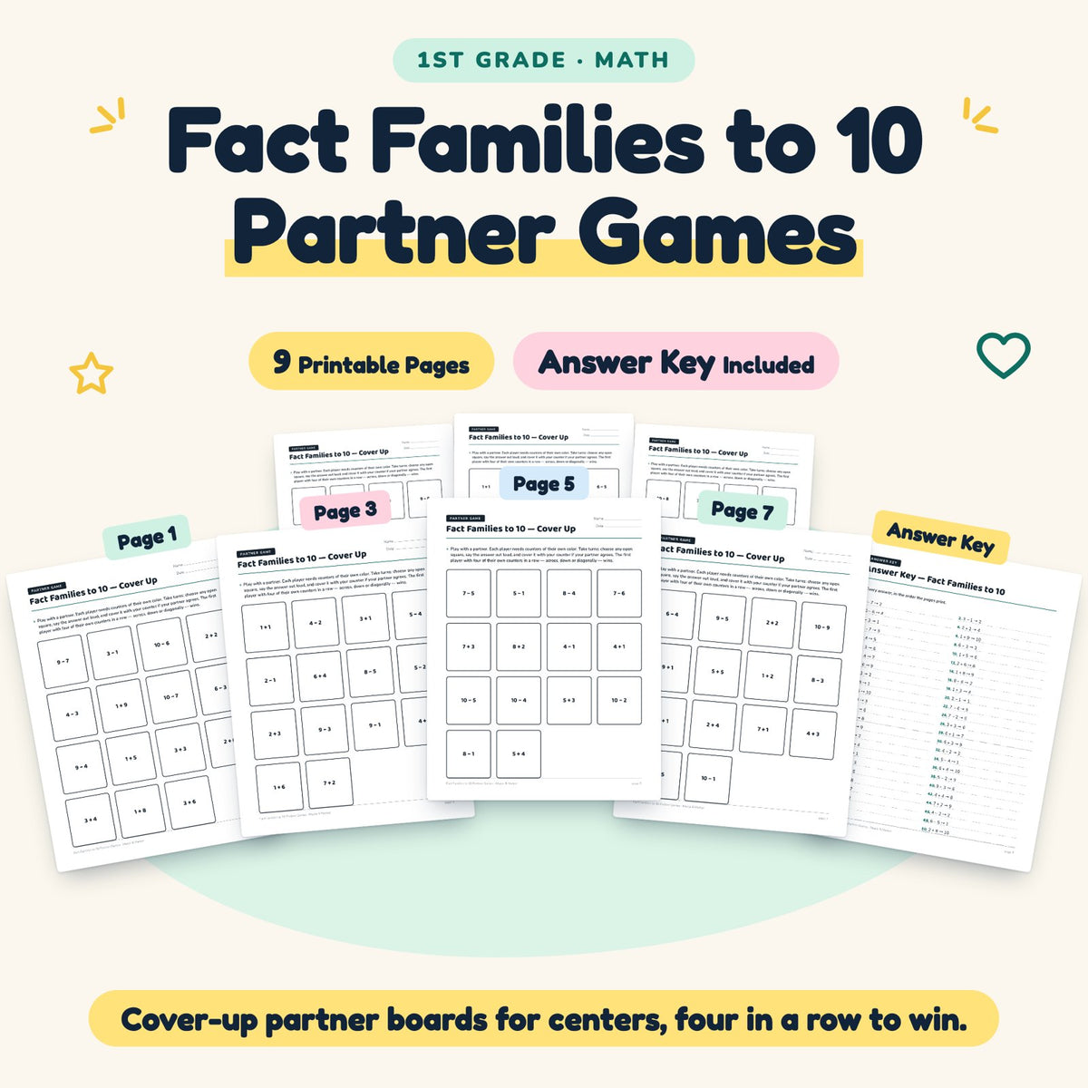 9 Fact Families to 10 Partner Games — cover