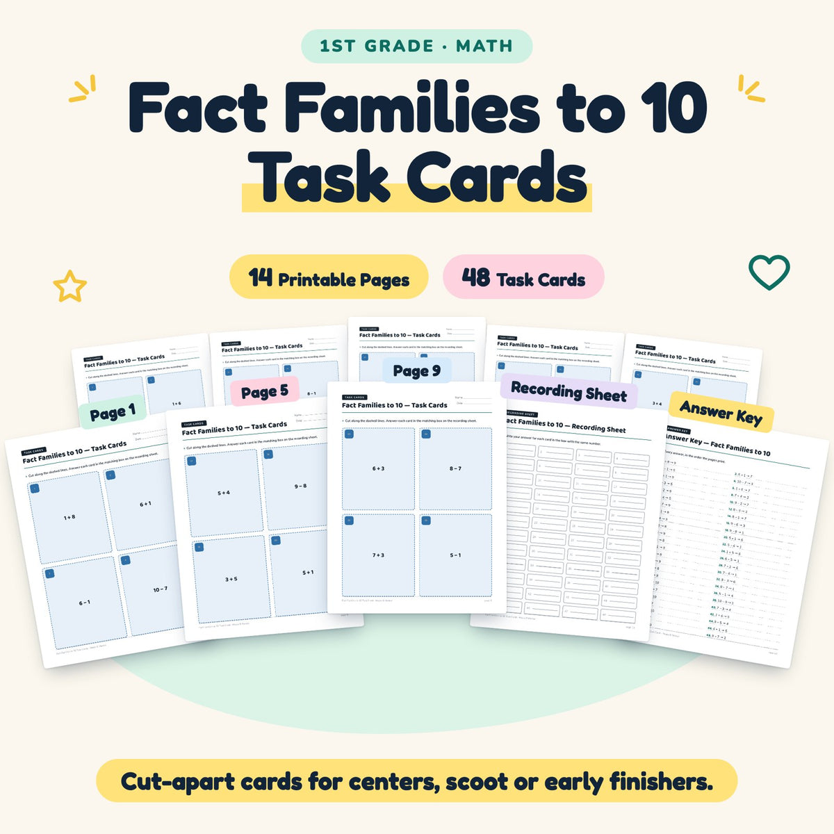 48 Fact Families to 10 Task Cards — cover