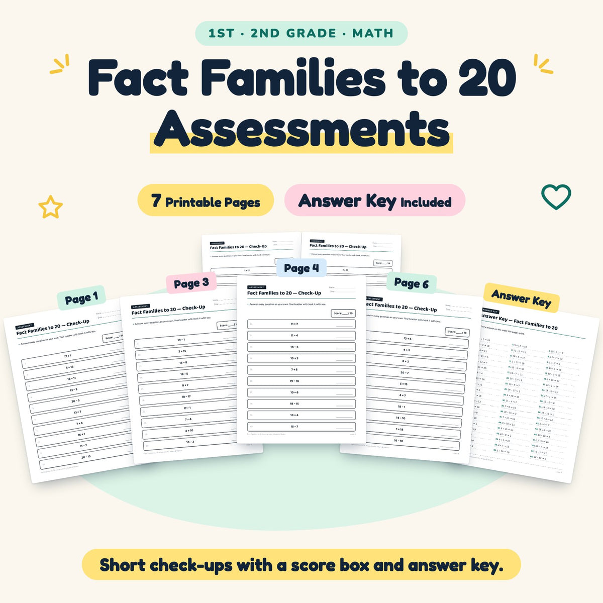 7 Fact Families to 20 Assessments — cover