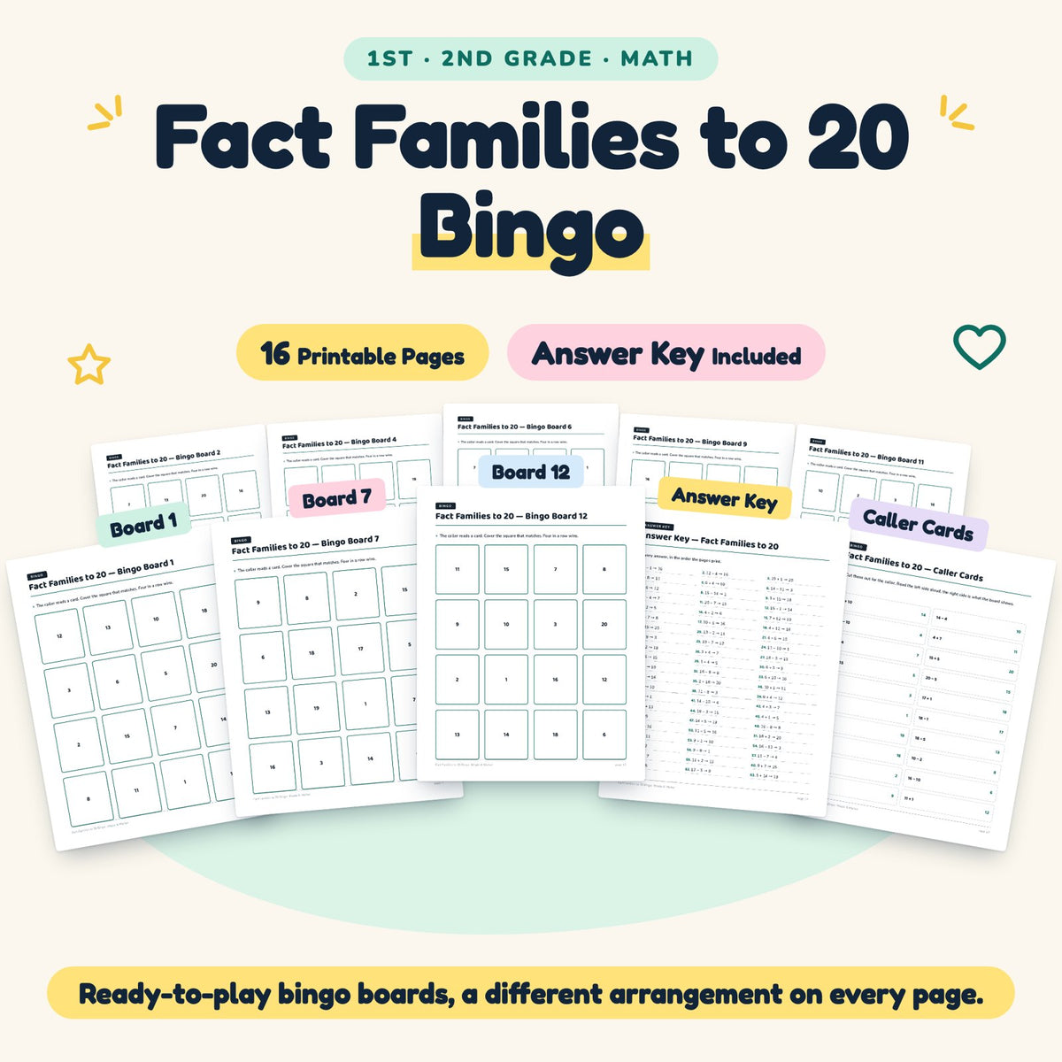 16 Fact Families to 20 Bingo — cover