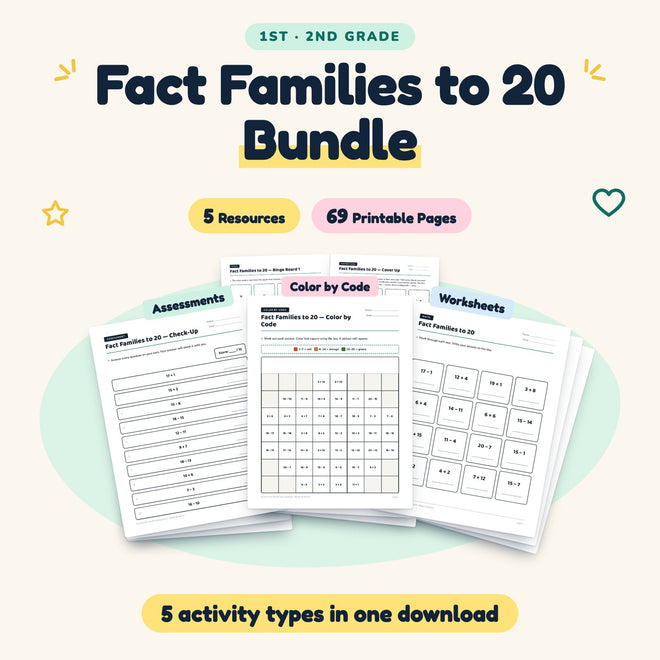 Fact Families to 20 Bundle | 1st–2nd Grade (5 Resources) — cover