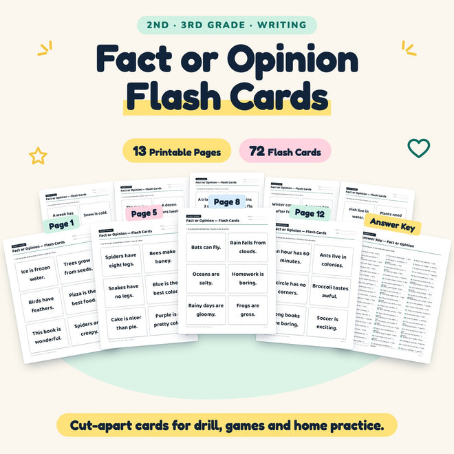 Fact or Opinion Flash Cards | 2nd–3rd Grade (48 Cards) — cover