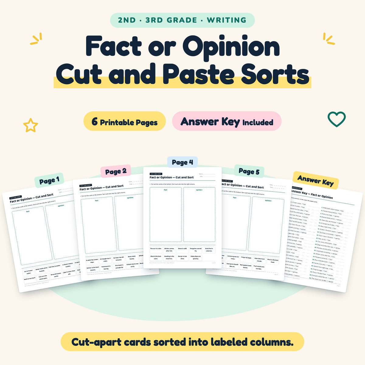 6 Fact or Opinion Cut and Paste Sorts — cover