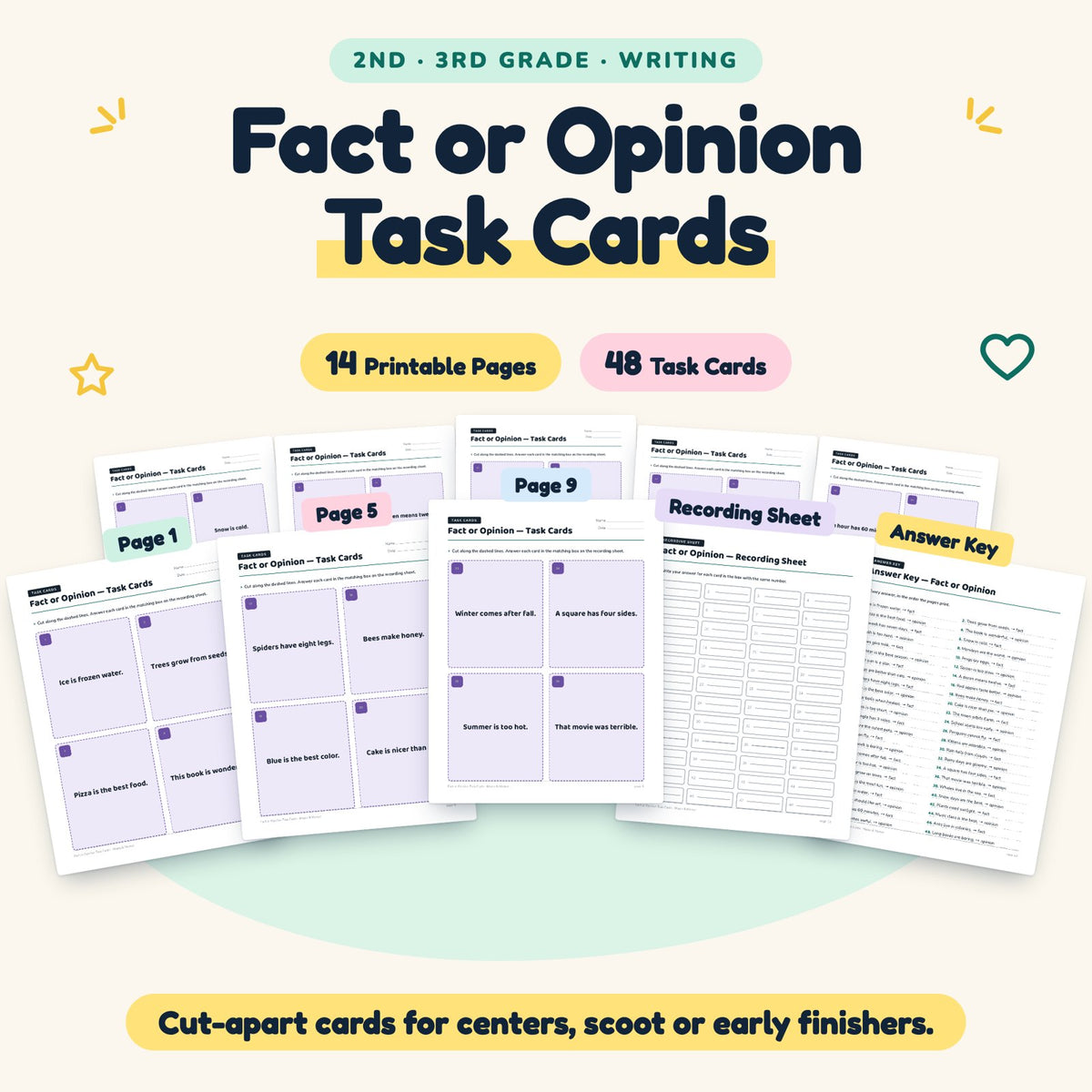 48 Fact or Opinion Task Cards — cover