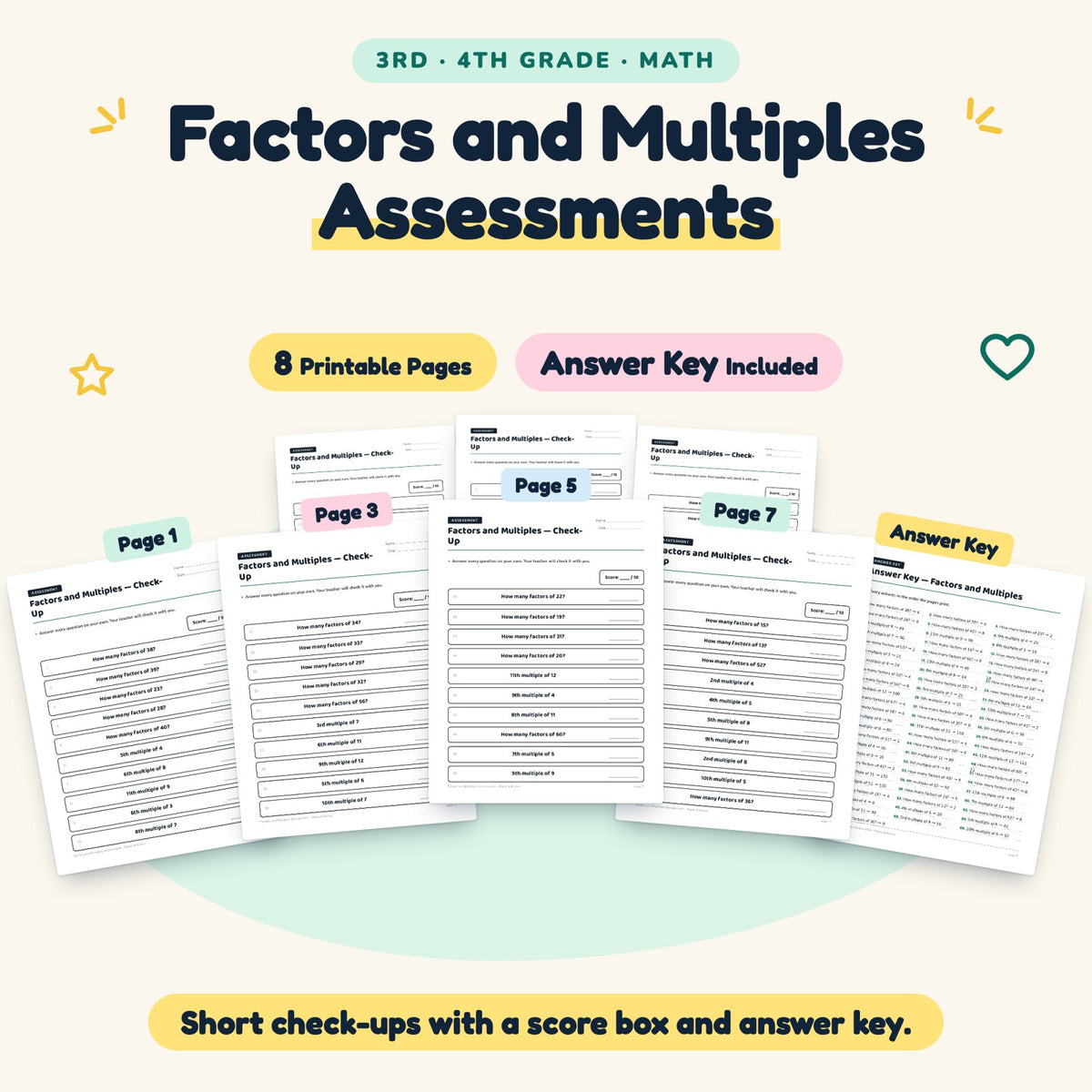 Factors and Multiples Assessments | 3rd–4th Grade (7 Pages) — cover