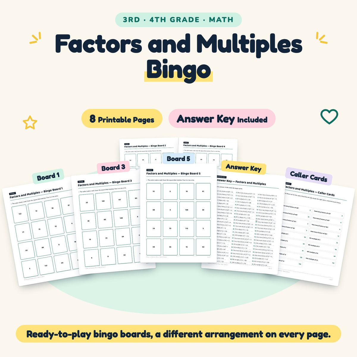 8 Factors and Multiples Bingo — cover