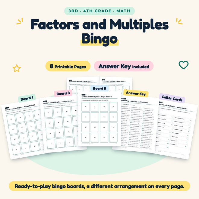 8 Factors and Multiples Bingo — cover