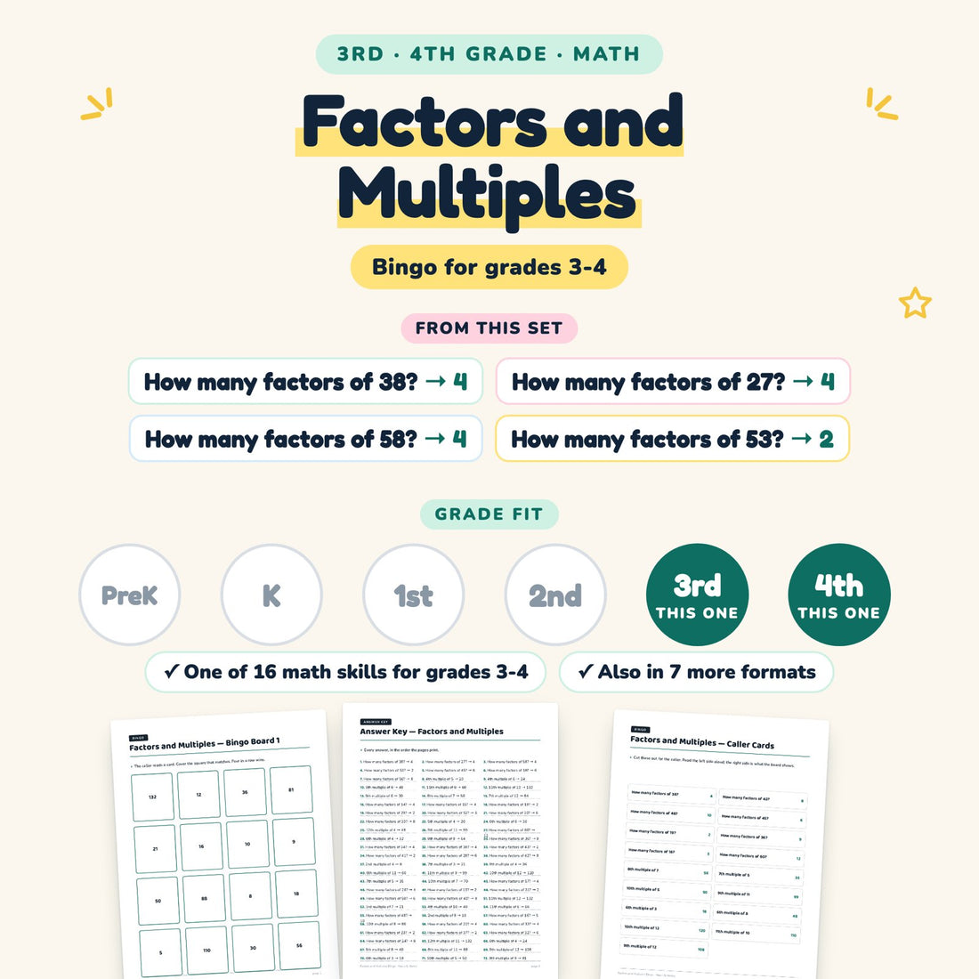 Factors and Multiples: skill and grade fit