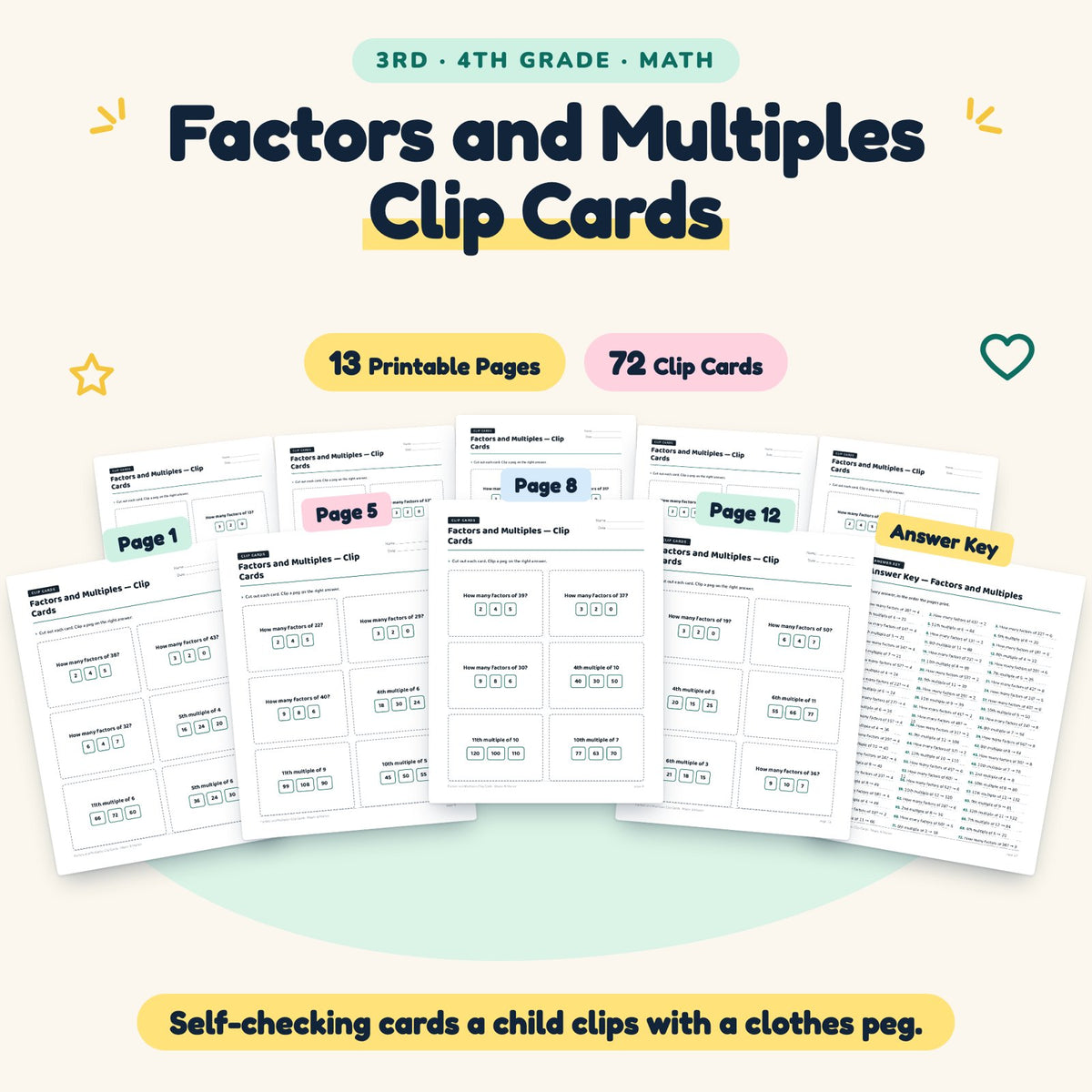 72 Factors and Multiples Clip Cards — cover