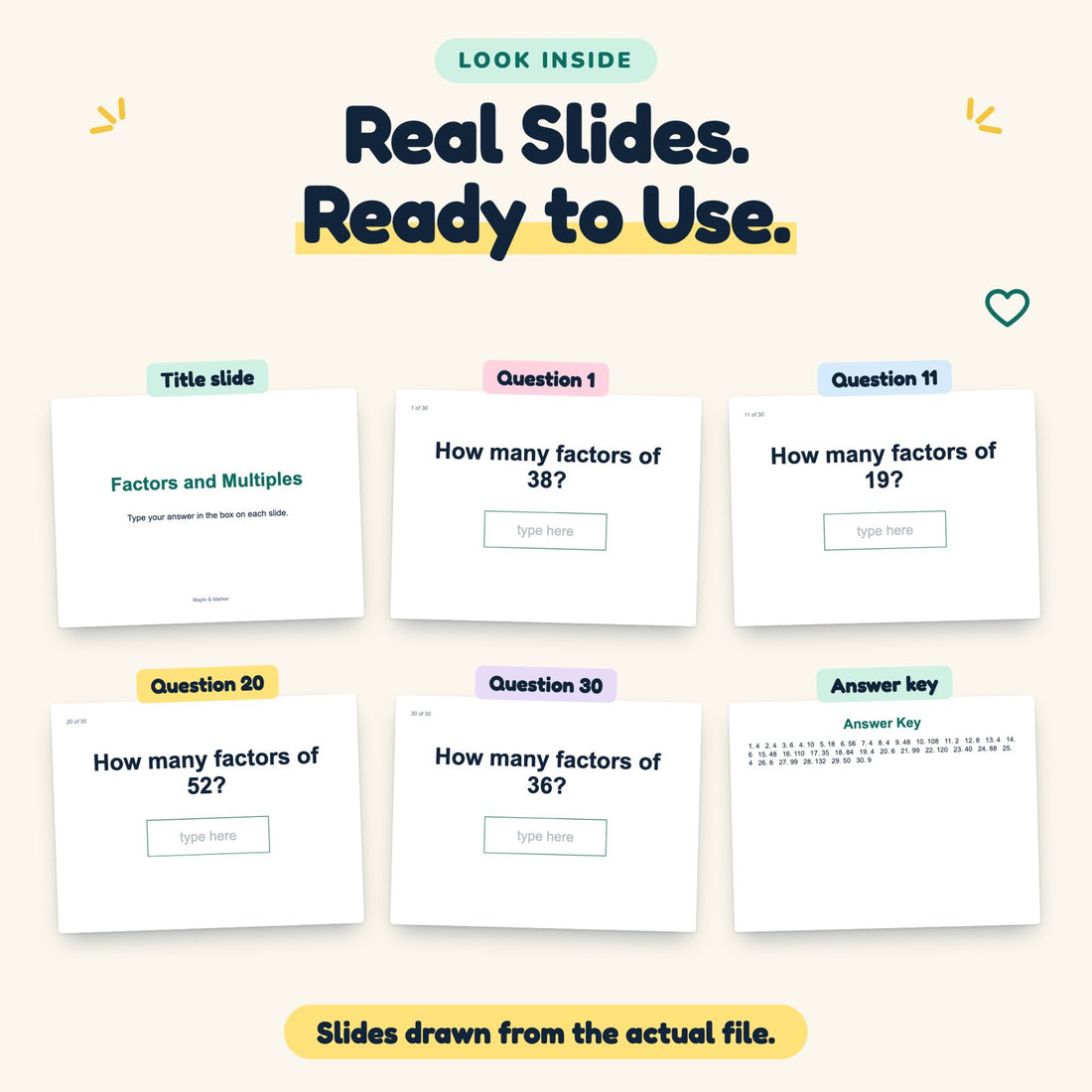 Factors and Multiples digital deck: look inside