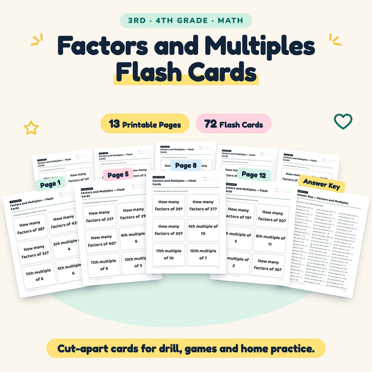 72 Factors and Multiples Flash Cards — cover