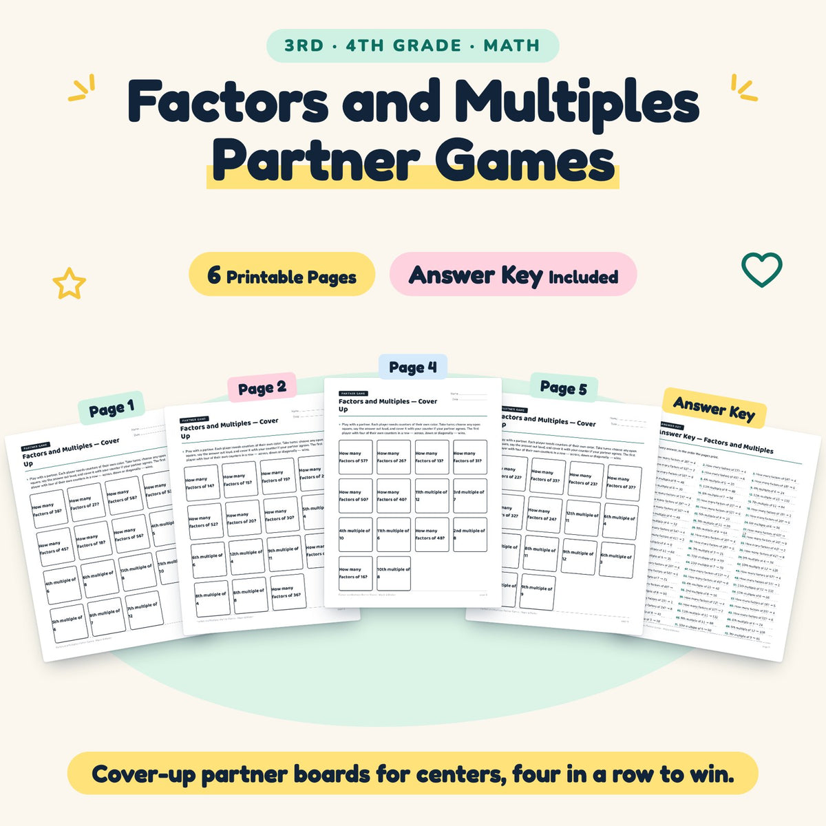 6 Factors and Multiples Partner Games — cover