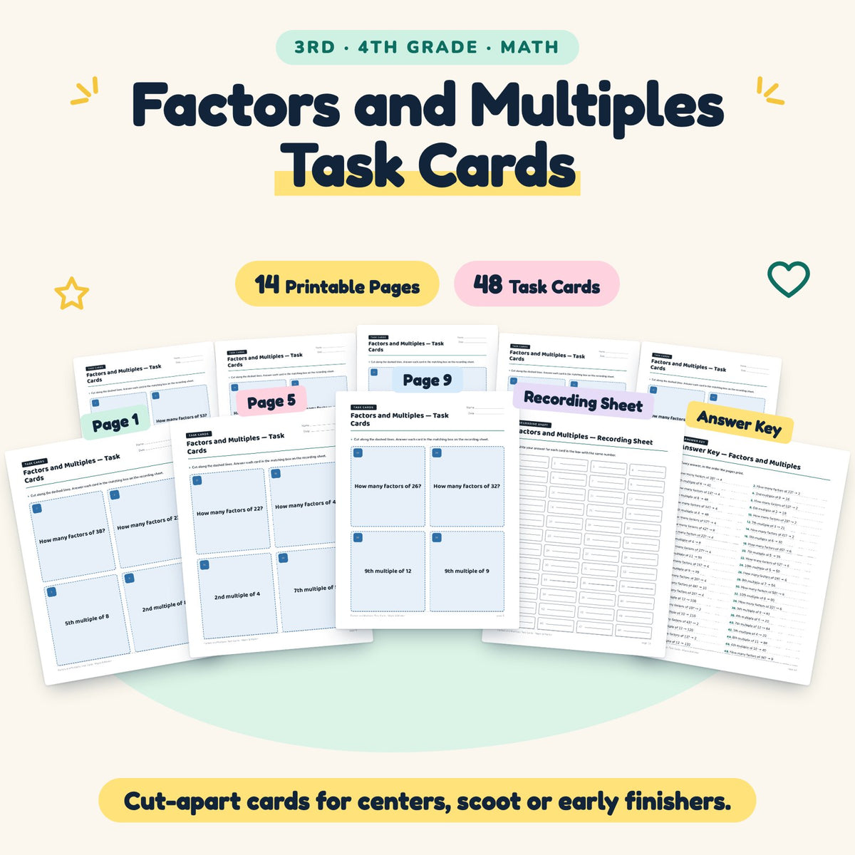 48 Factors and Multiples Task Cards — cover