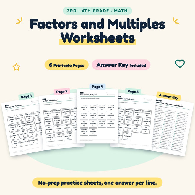 6 Factors and Multiples Worksheets — cover