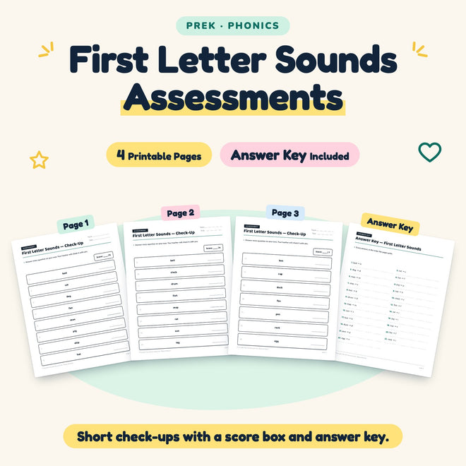 4 First Letter Sounds Assessments — cover
