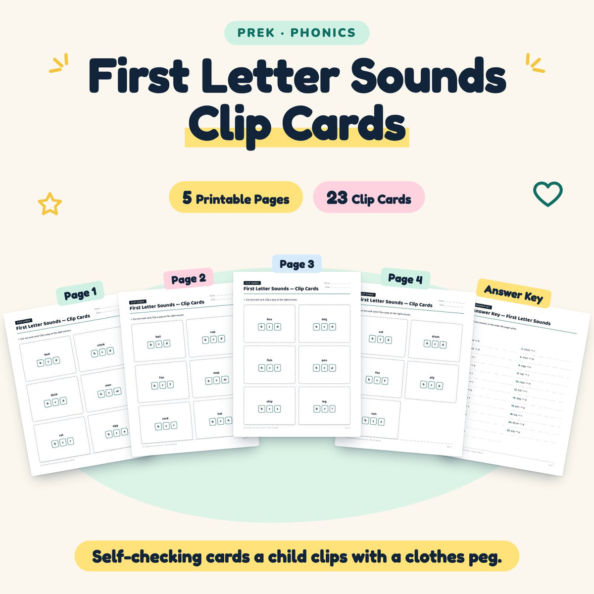 23 First Letter Sounds Clip Cards — cover
