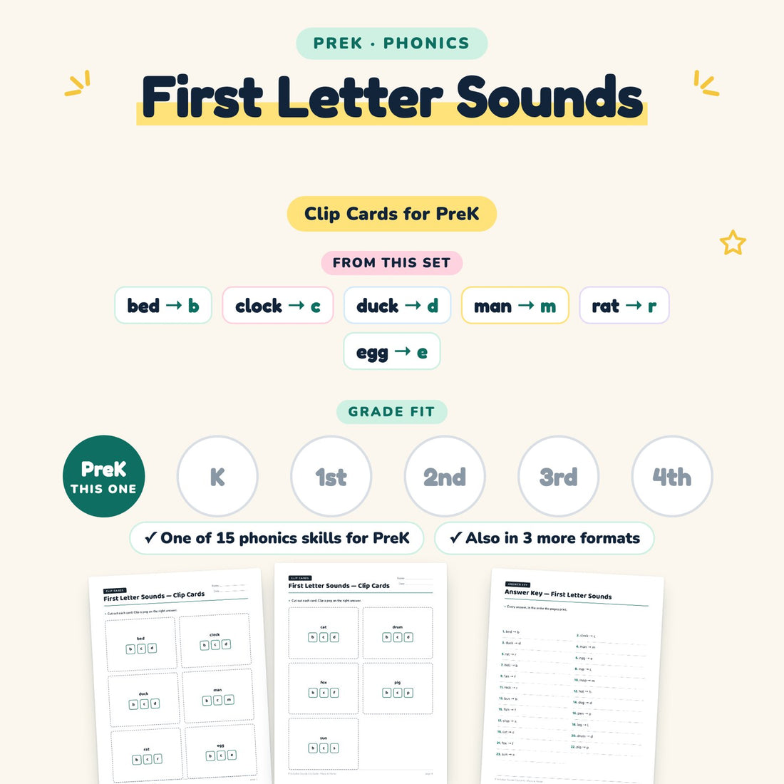 First Letter Sounds: skill and grade fit