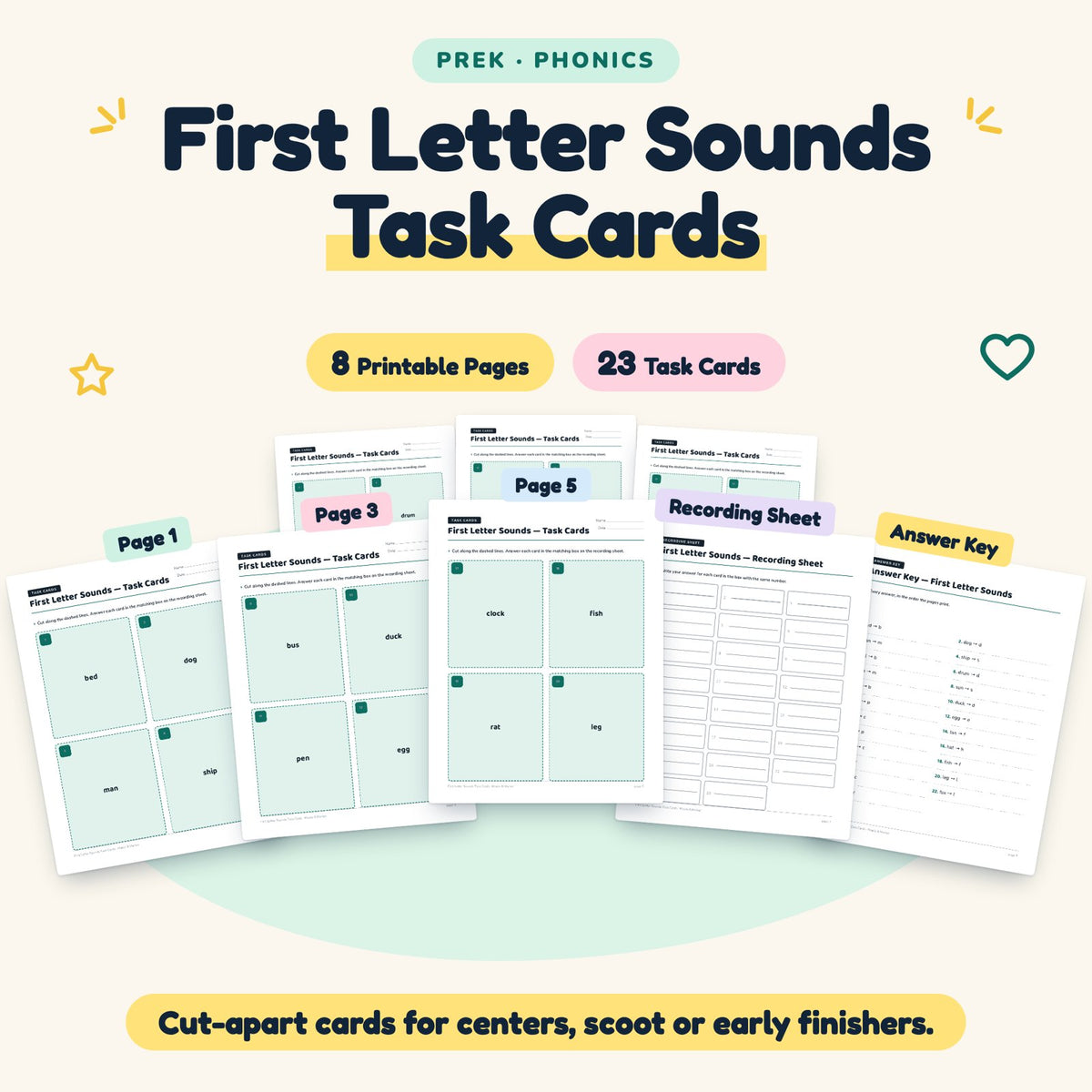 23 First Letter Sounds Task Cards — cover