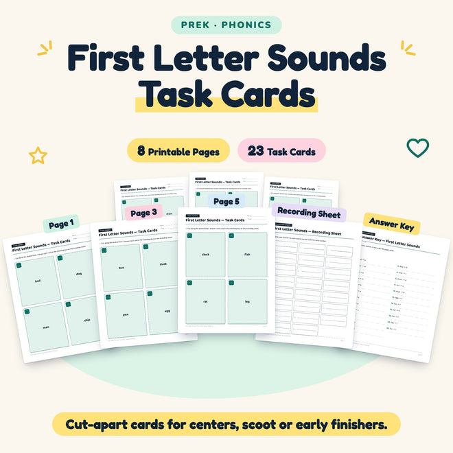 23 First Letter Sounds Task Cards — cover
