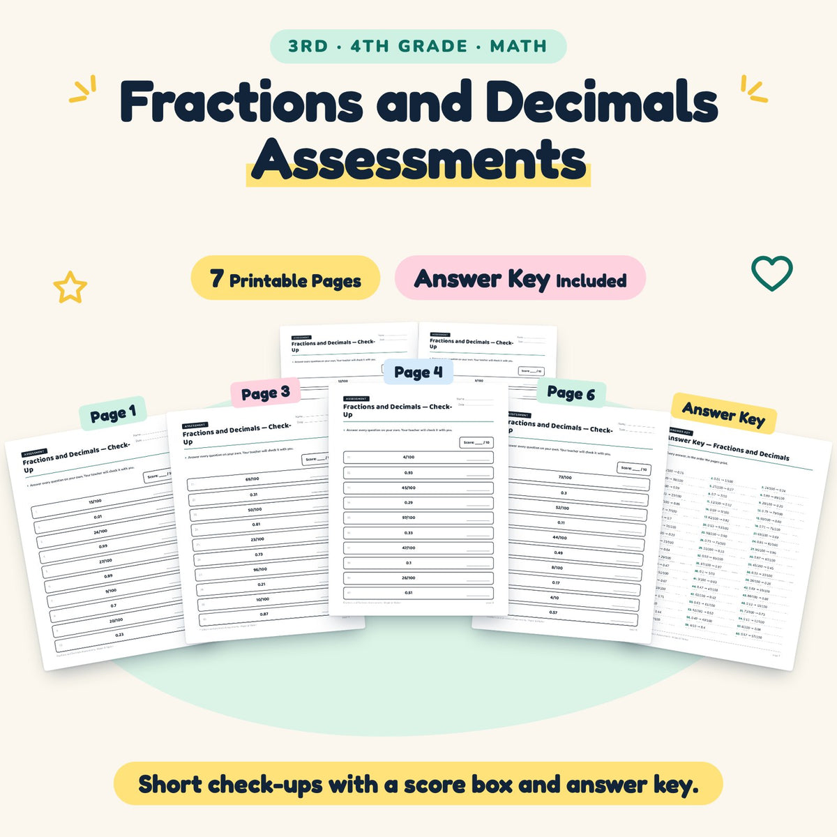 7 Fractions and Decimals Assessments — cover