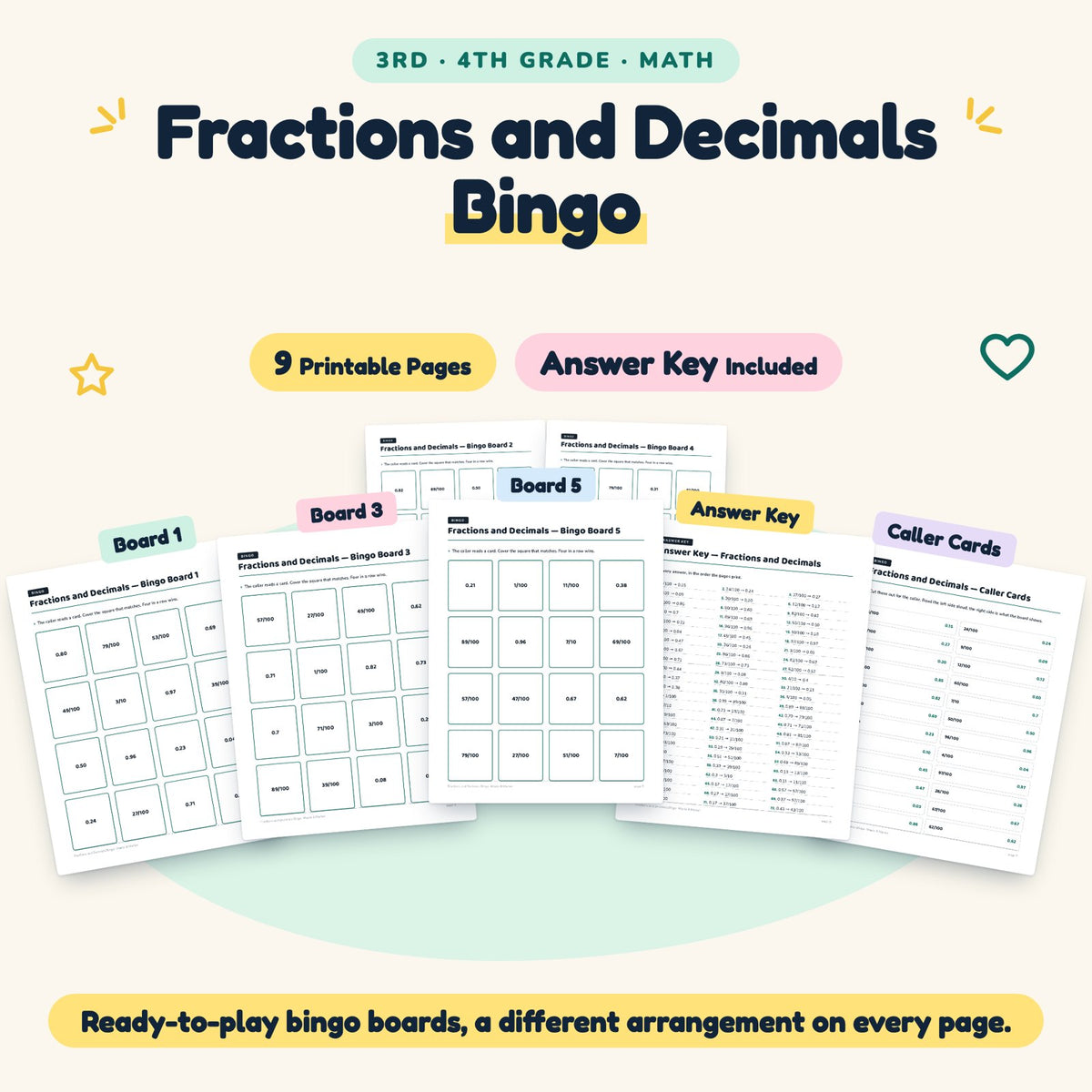 9 Fractions and Decimals Bingo — cover
