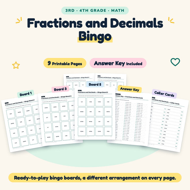 9 Fractions and Decimals Bingo — cover