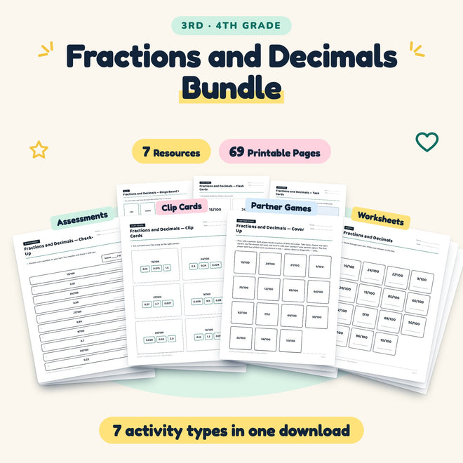 Fractions and Decimals Bundle | 3rd–4th Grade (7 Resources) — cover