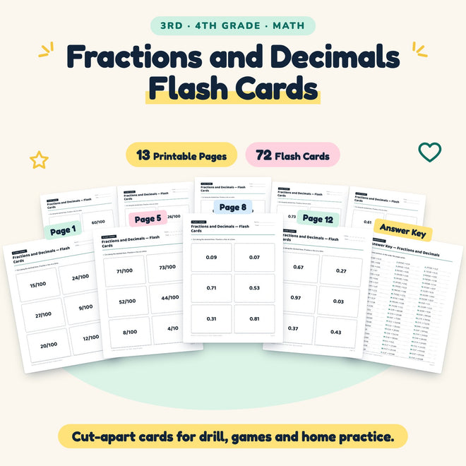 72 Fractions and Decimals Flash Cards — cover