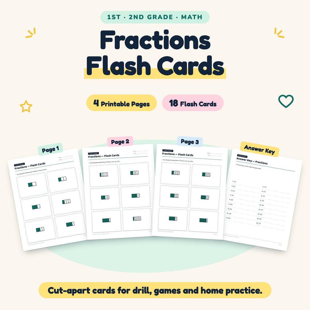 18 Fractions Flash Cards — cover