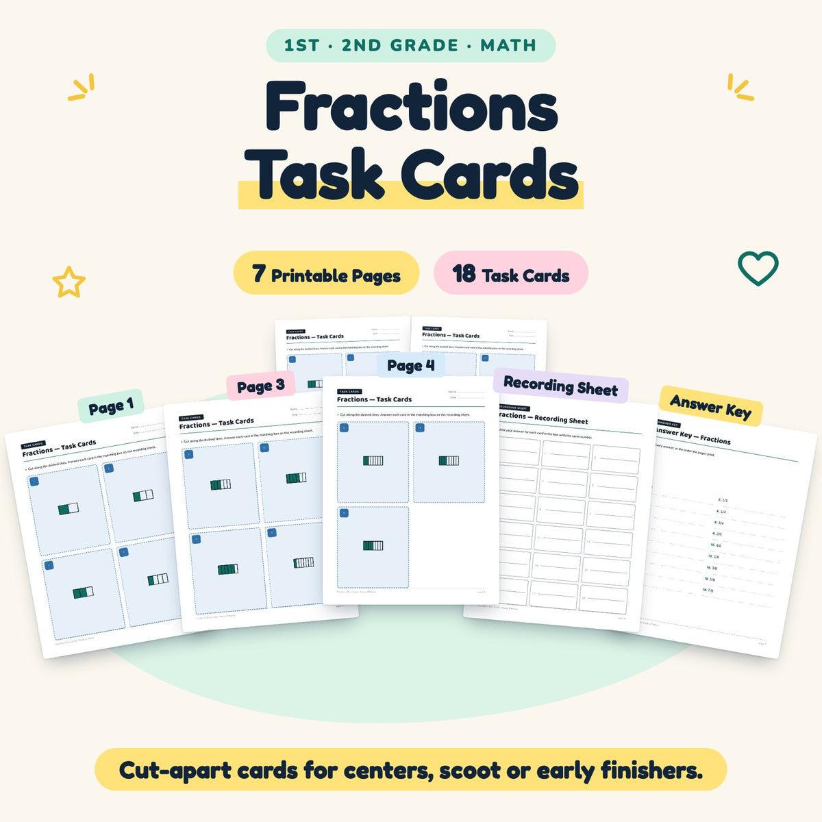 18 Fractions Task Cards — cover