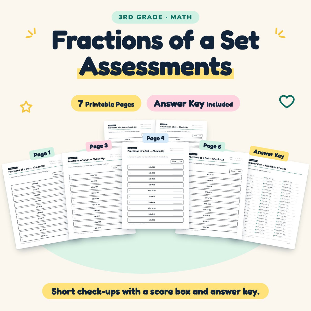 7 Fractions of a Set Assessments — cover