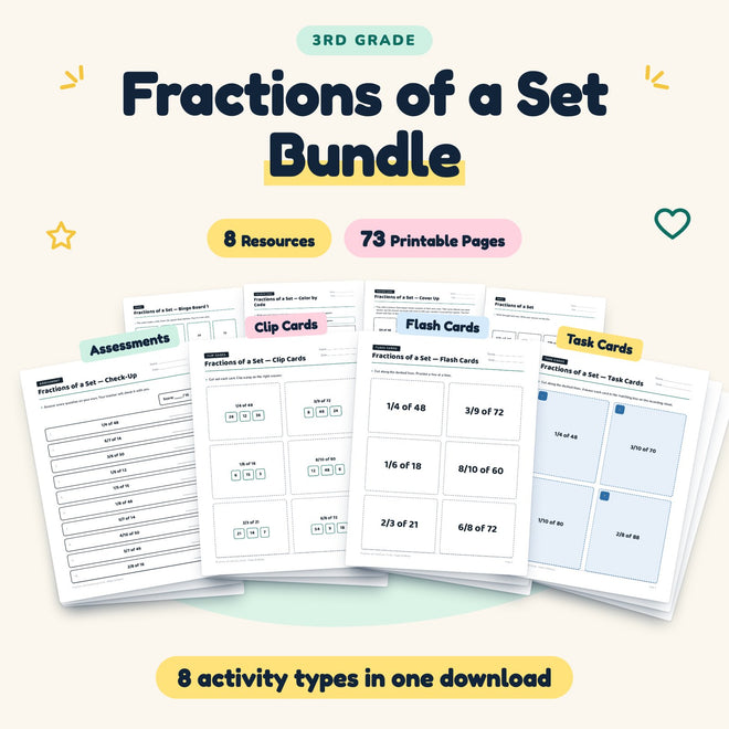 Fractions of a Set Bundle | 3rd Grade Math (8 Resources) — cover