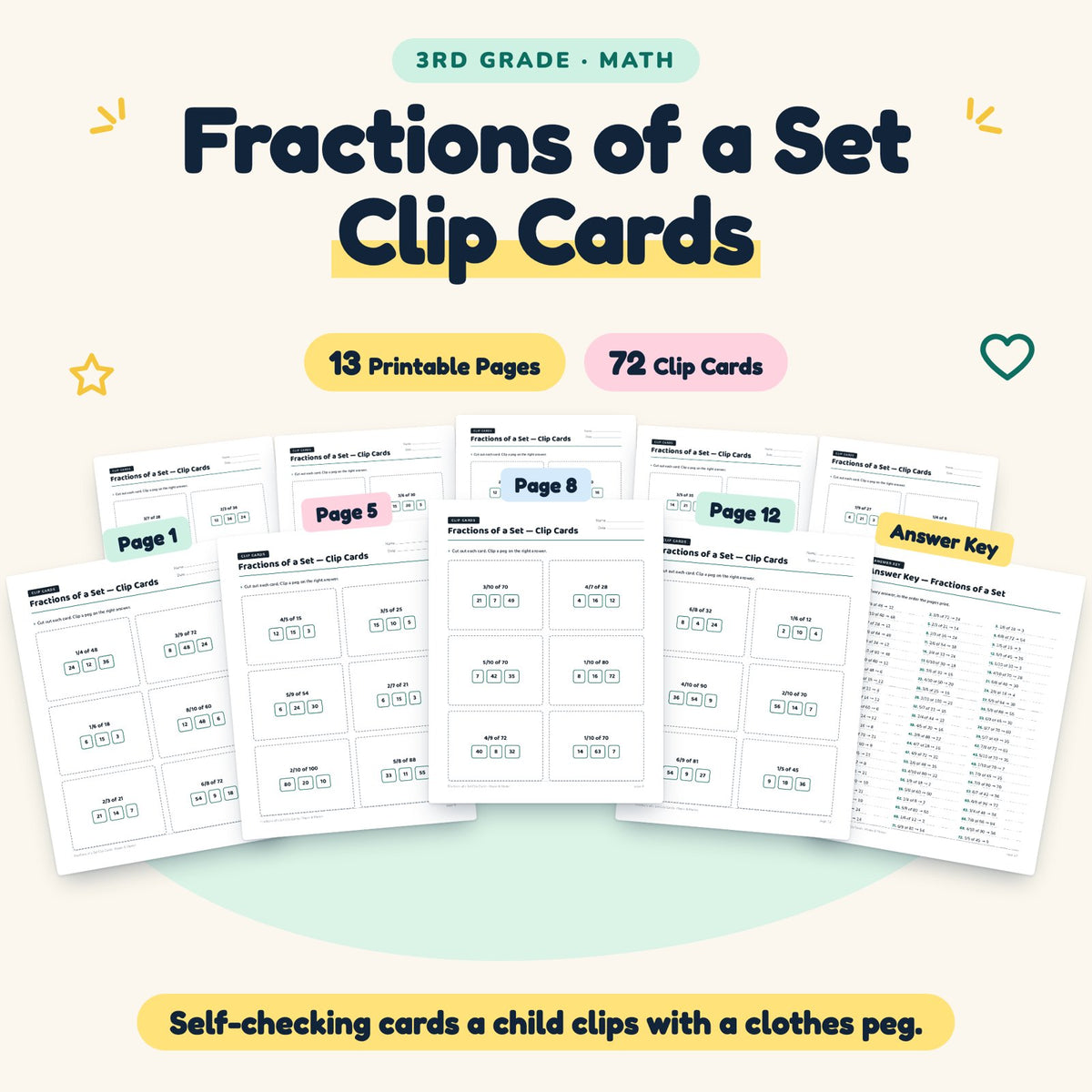 72 Fractions of a Set Clip Cards — cover