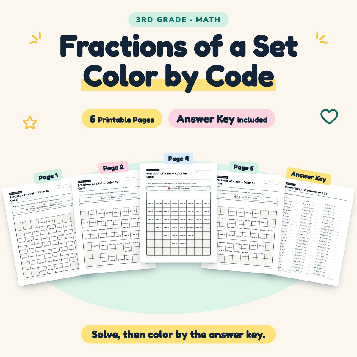 6 Fractions of a Set Color by Code — cover