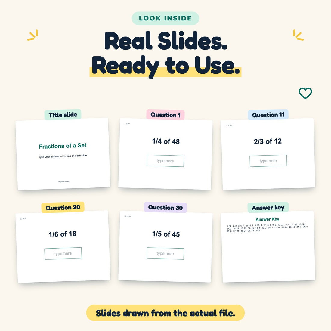Fractions of a Set digital deck: look inside