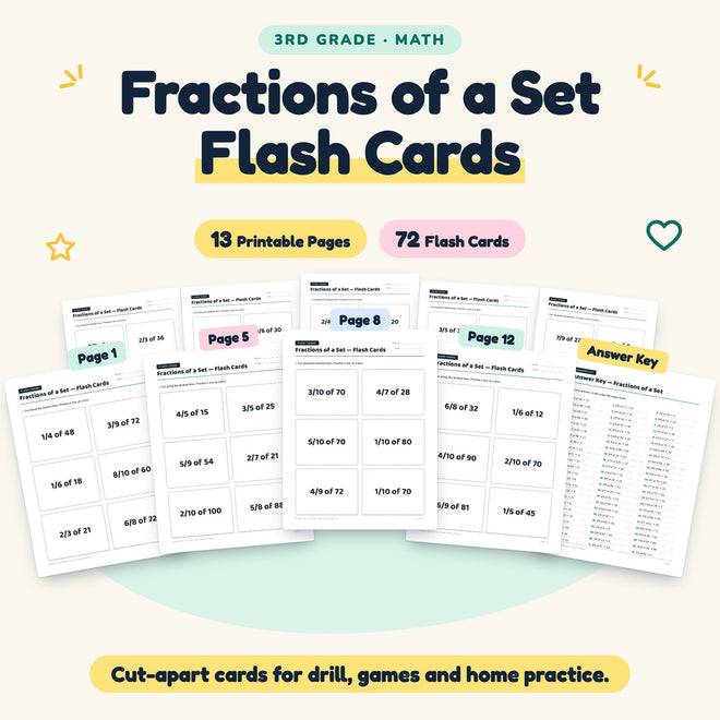 72 Fractions of a Set Flash Cards — cover