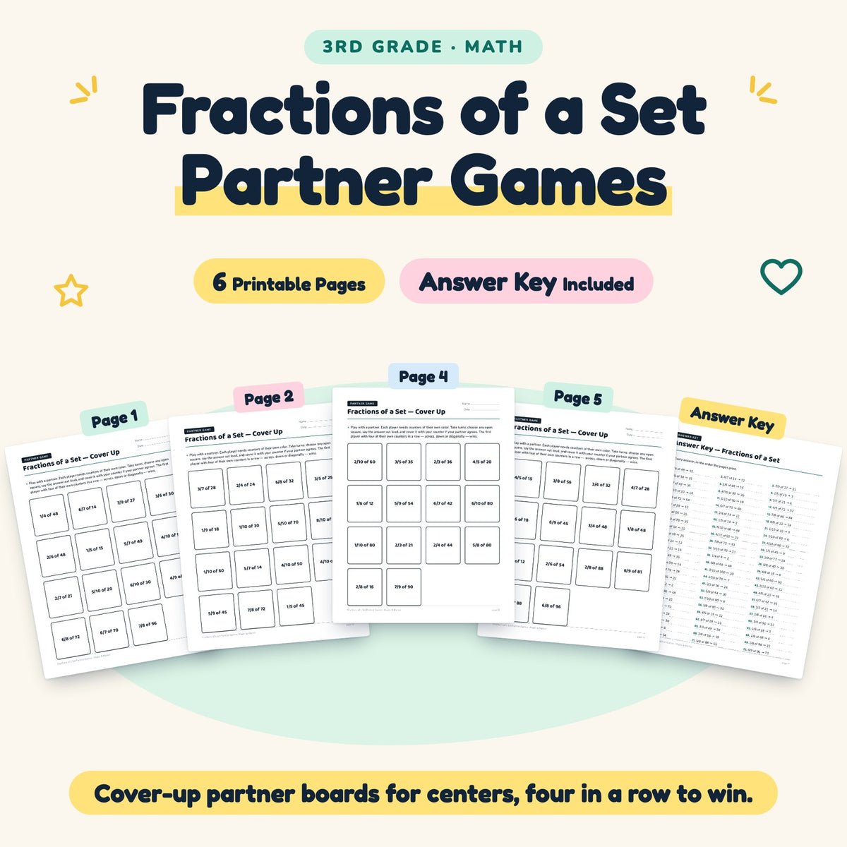 6 Fractions of a Set Partner Games — cover