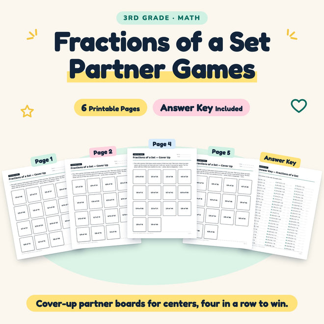 6 Fractions of a Set Partner Games — cover